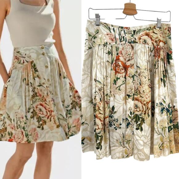 Peruvian Connection Leilani Skirt Floral Button Front A-Line Pleated Size US 6 - Picture 1 of 10